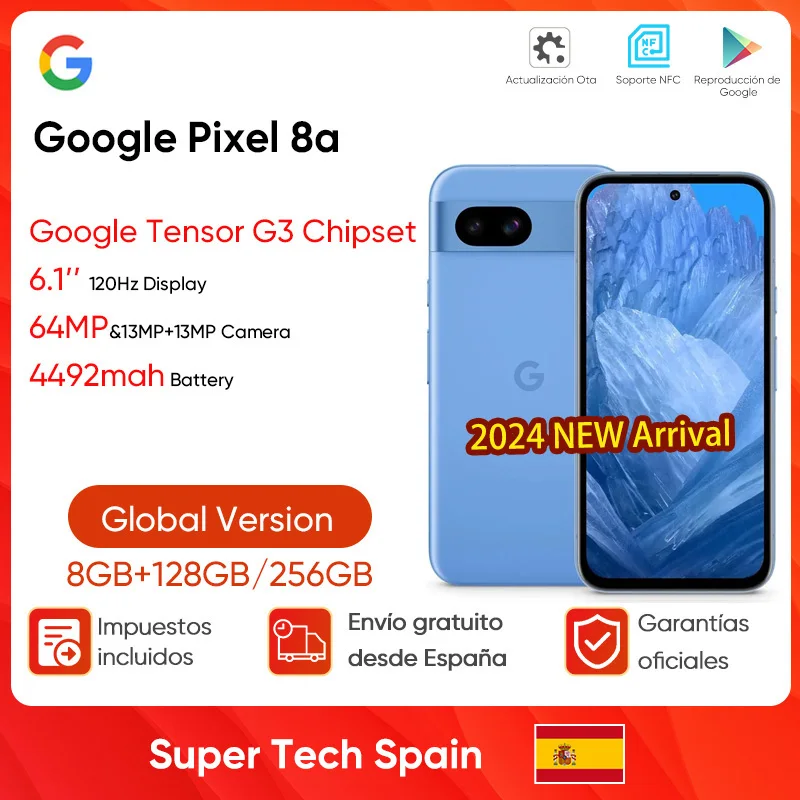 New Google Pixel 8a Google Tensor G3 Mobile Phone 6.1'' 120Hz Display 4492mAh Battery 64 MP Camera 5G SmartPhone Global Version