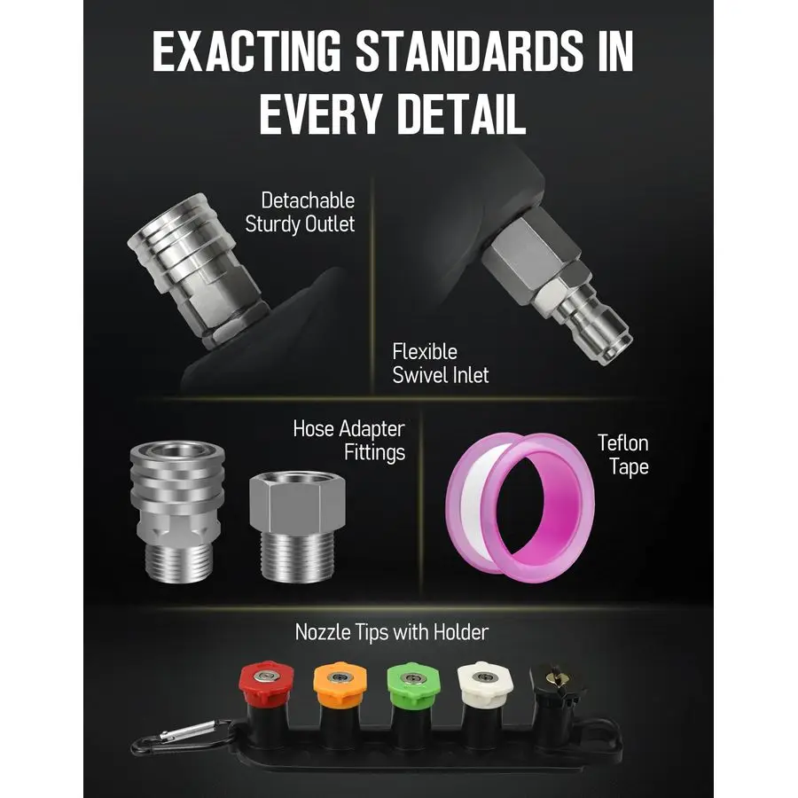 مسدس غسالة الضغط 5000 رطل لكل بوصة مربعة مع مسدس غسالة دوار عالي الطاقة مع 3 قابس ذكر، 5 أطراف فوهة، ميزات 3 أطوال قابلة للاختيار، E #6