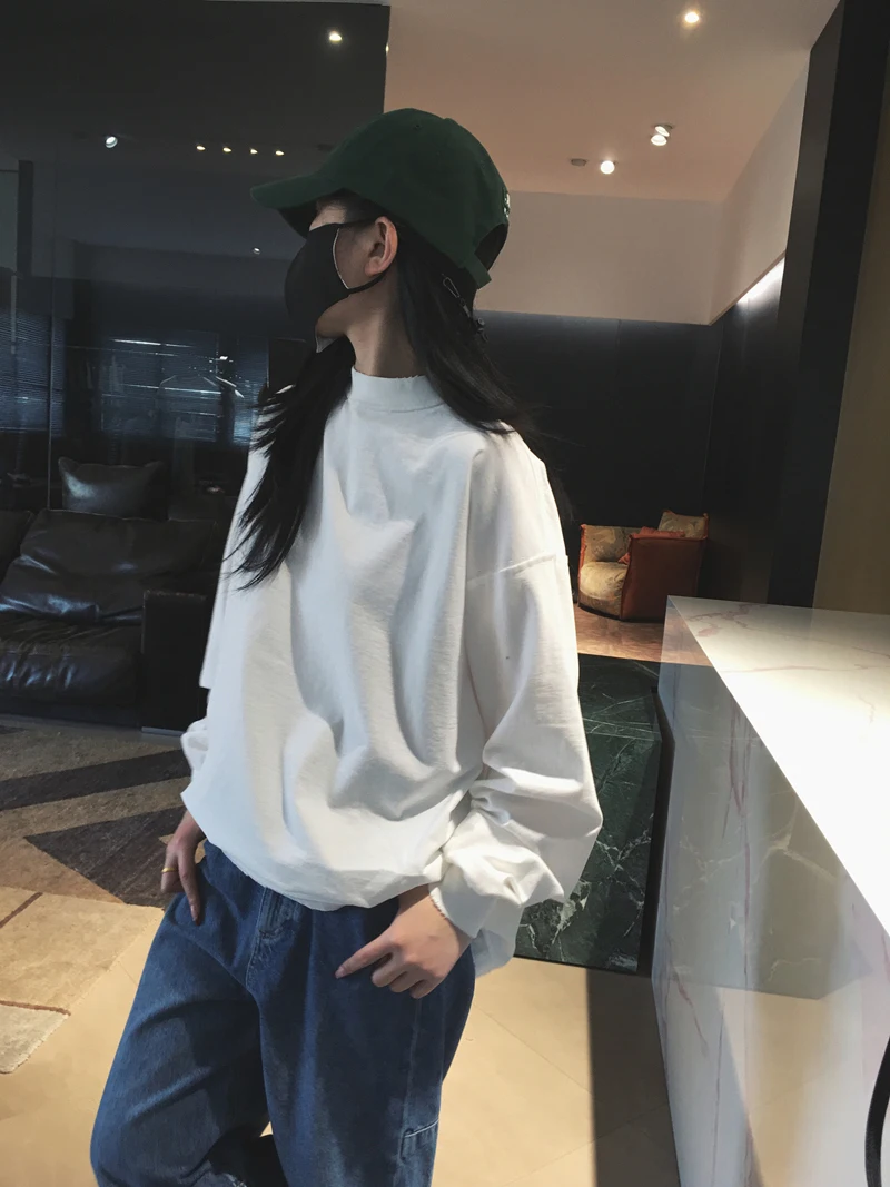 

Cuijia Breathable Skin-friendly High-quali Cotton Long-sve T-irt Loose Fit Casual Sle Pure Cotton H3660