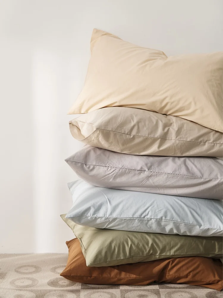 Simple Pure Color Washed Cotton Pillowcase Single Piece One Pair Two Pure Cotton Pillow Covers Machine Washable Universal