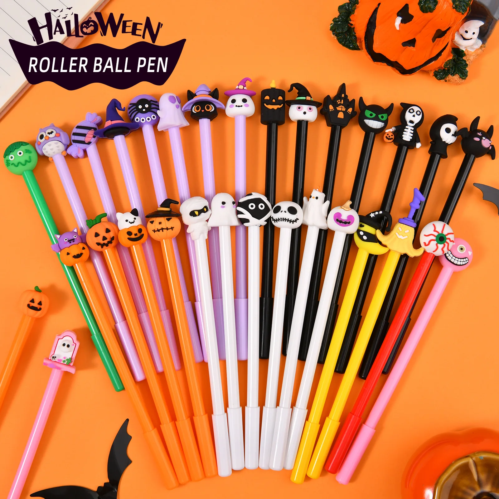 

6/12/24 pcs Halloween wobbly pen, creative pumpkin light bat ghost, Halloween gift student prizes cute shape signing pen