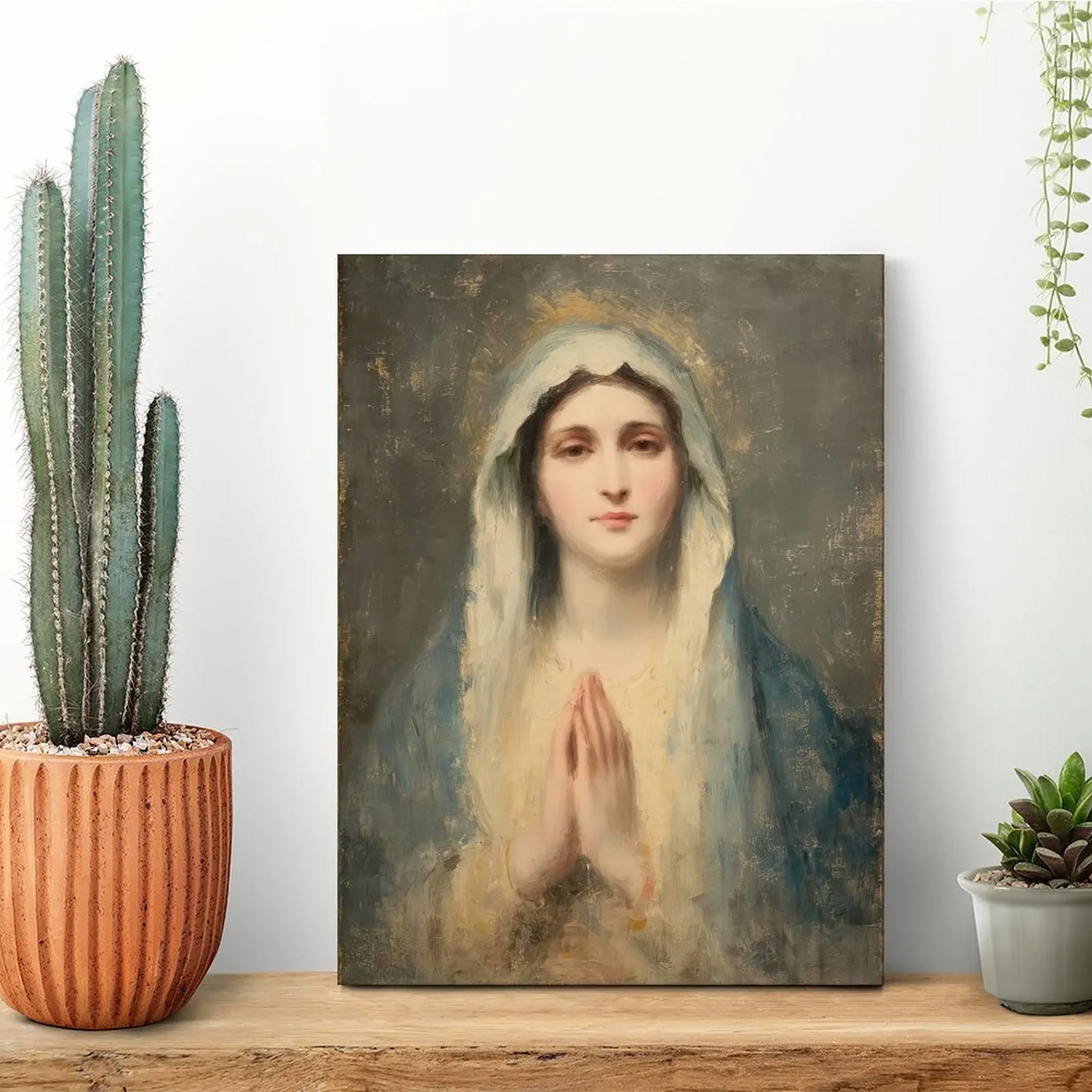 Painting Of Virgin Mary In Prayer Canvas Painting Wall Cave Designs Garage Decoration Decoration Cinema Framed Wall Paintings