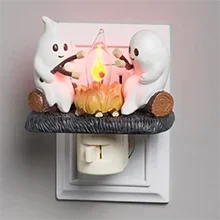 Ghost Campfire Flickering Night Light Ghosts Campfire Flicker Flame Halloween Nightlight 3D LED Small Electric Faux Campfire