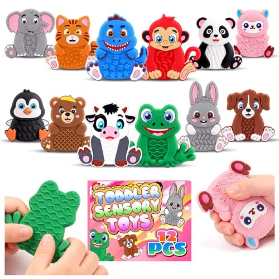 

Pack Animal Texture Sensory Toys for,Toddler Travel Toys for Airplane Car Roadtrip, Silicone Calming Autism Quiet Fidgets for C