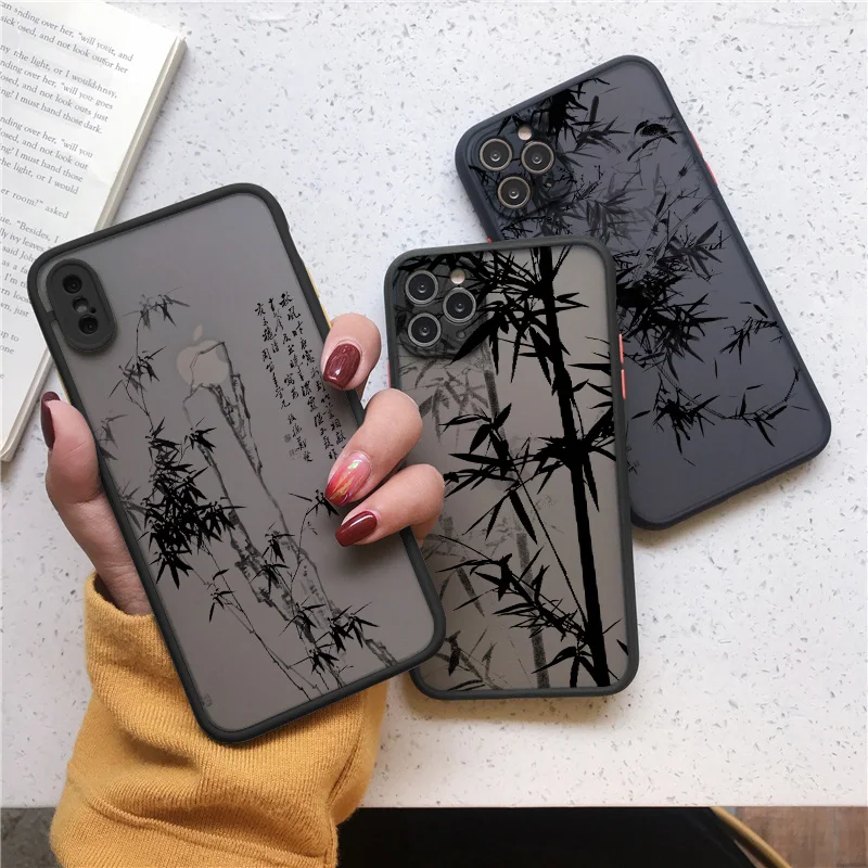 Retro Bamboo Ink Wash Painting Art Phone case For iPhone 15 14 13 12 11 Pro Max XR X XS 7 8Plus Case Cute Chinese Style Cover