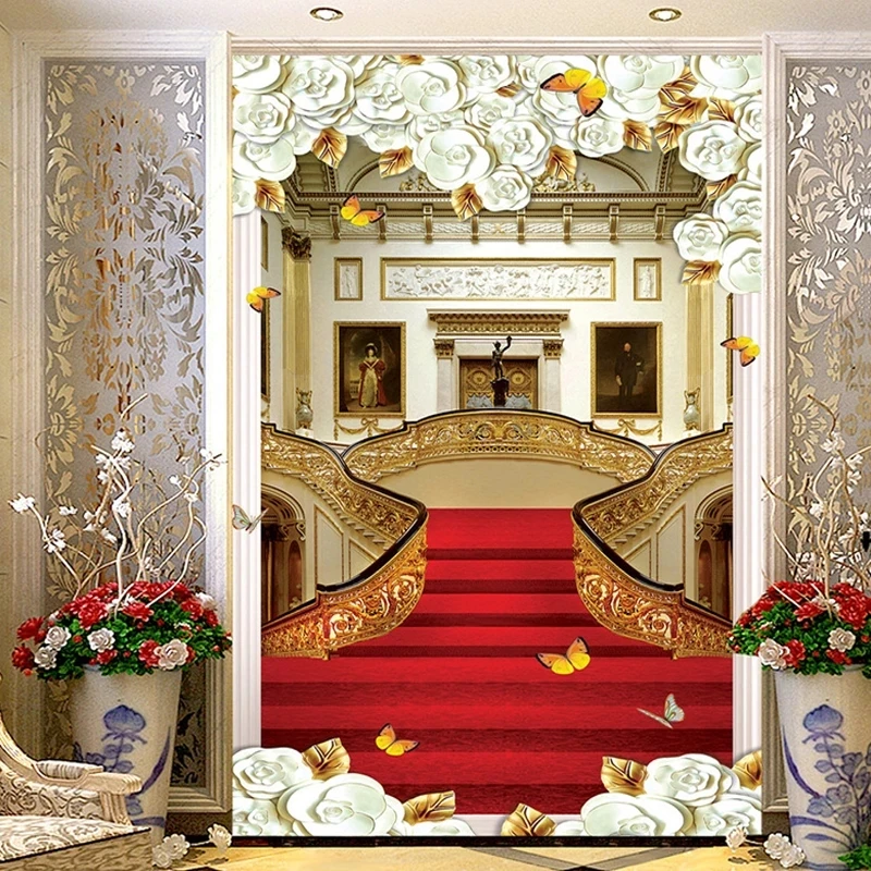 Customized European Style Stair Carpet 3D Mural Hotel Entrance Hallway Wallpaper Living room TV background bedroom restaurant 8d