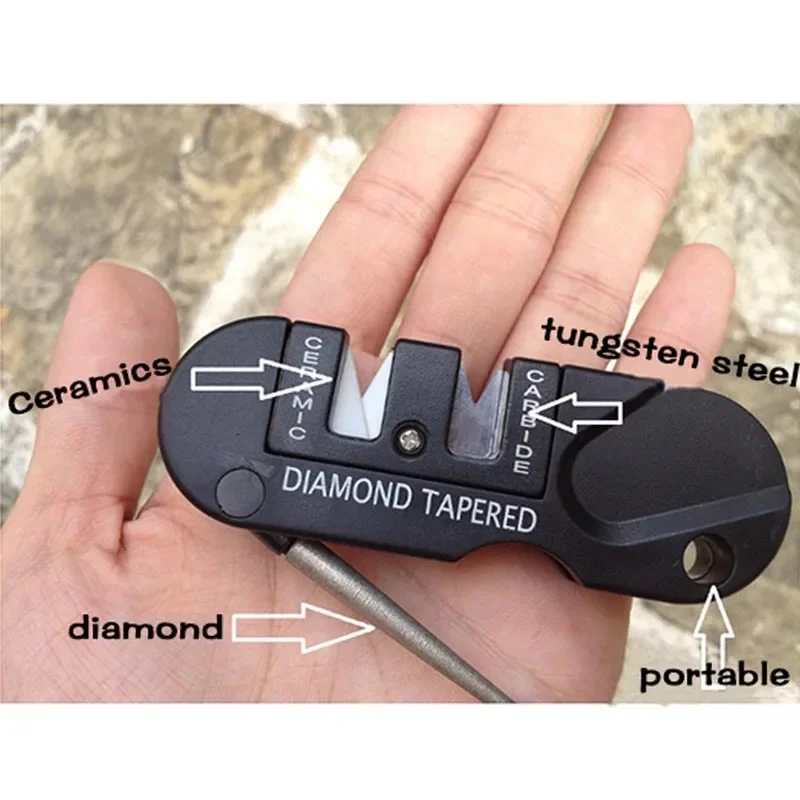 4-in-1 Mini Portable Tungsten Ceramic Carbide Knife Whetstone Sharpener Multifunctional Camp Outdoor Knife Sharpener