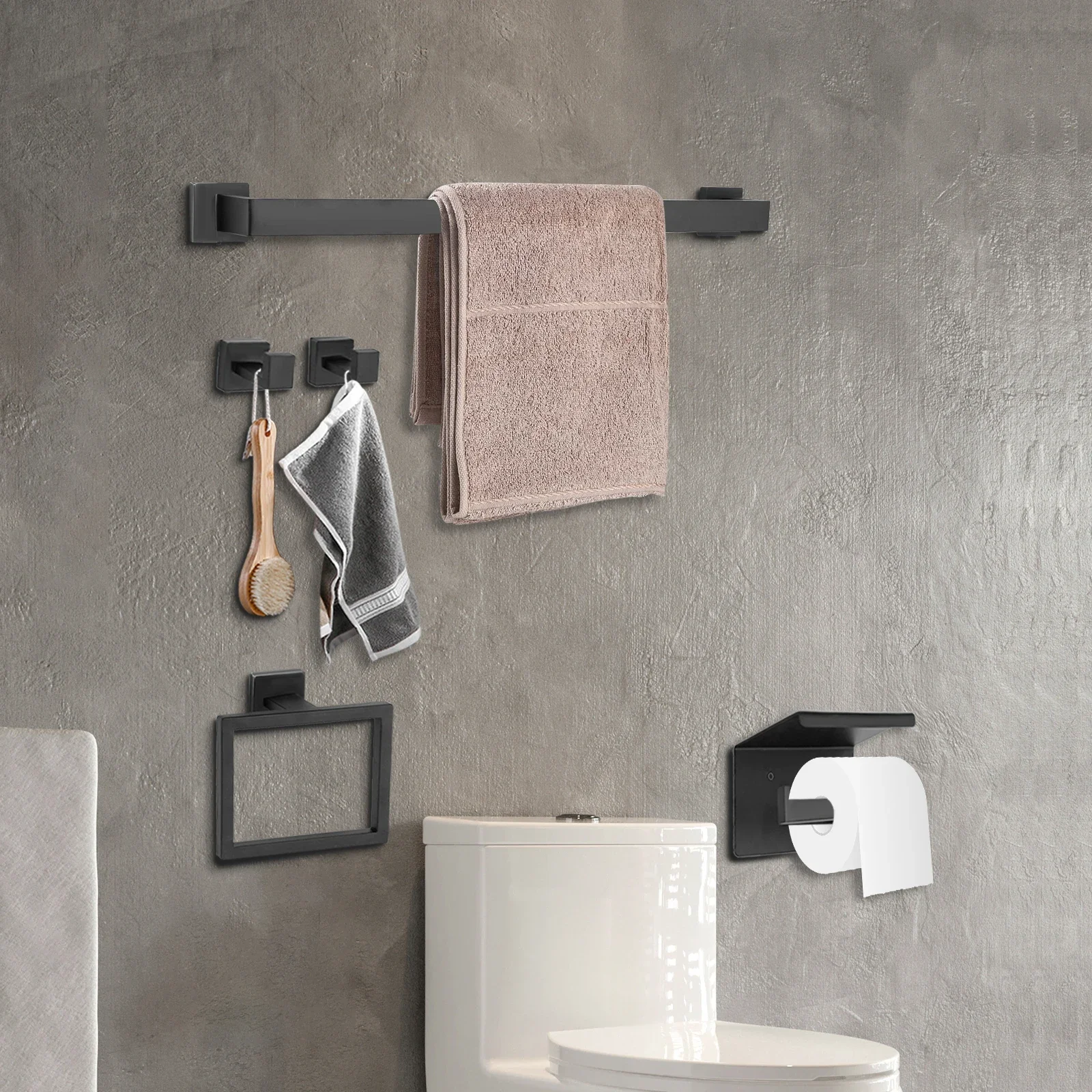 

5-piece polished chrome bathroom set, bathroom towel rack, towel rack, wall mounted towel rack