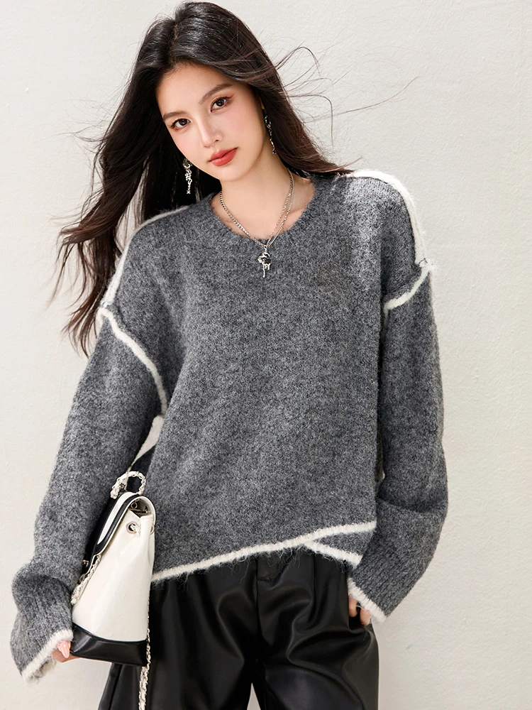 Women Rainbow Sweater Autumn Winter Color-blocking Stroke Fungus Pullover Knitted O-neck Button Long Sleeve Top Female SW016