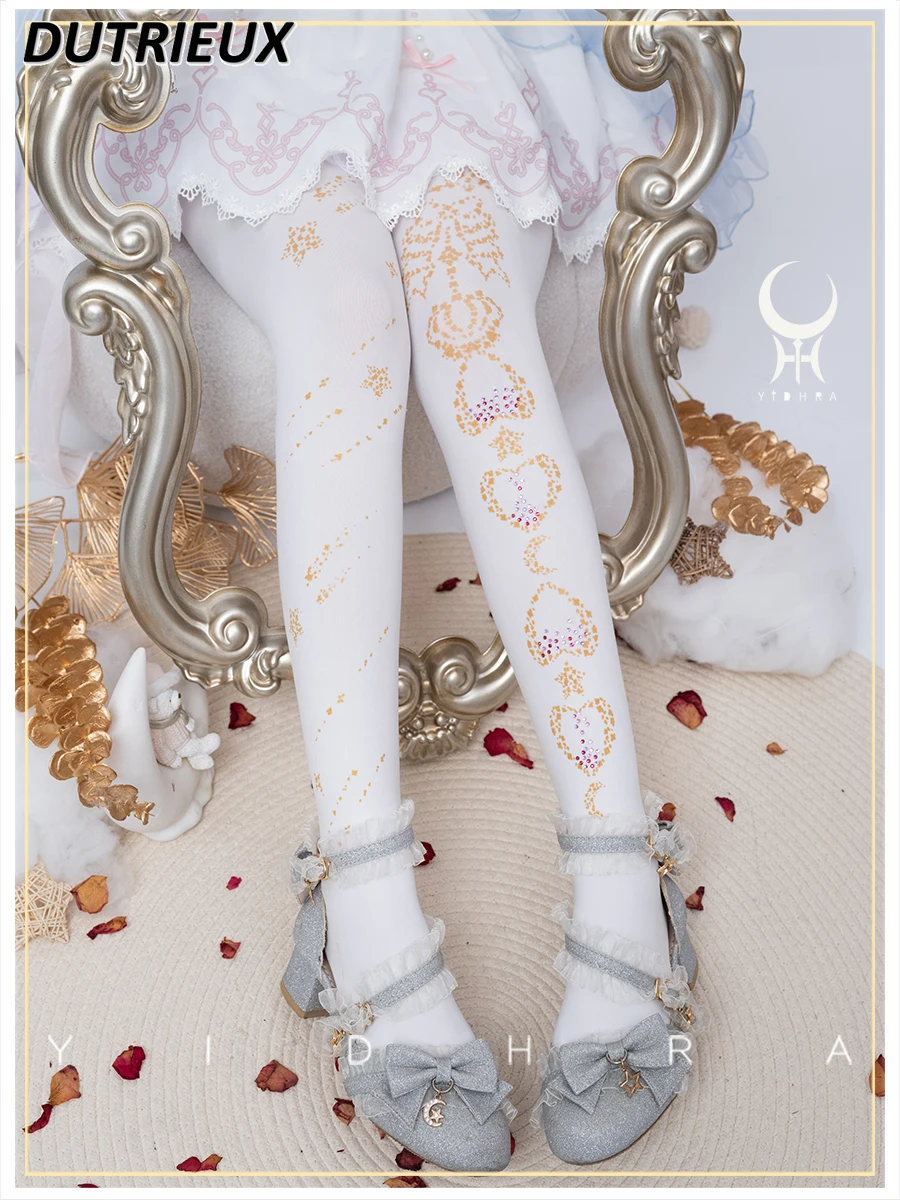 Japanese Original Lolita Printed Pantyhose Spring and Autumn New Sweet Girl Hot Rhinestone Gorgeous Versatile Leggings Tights