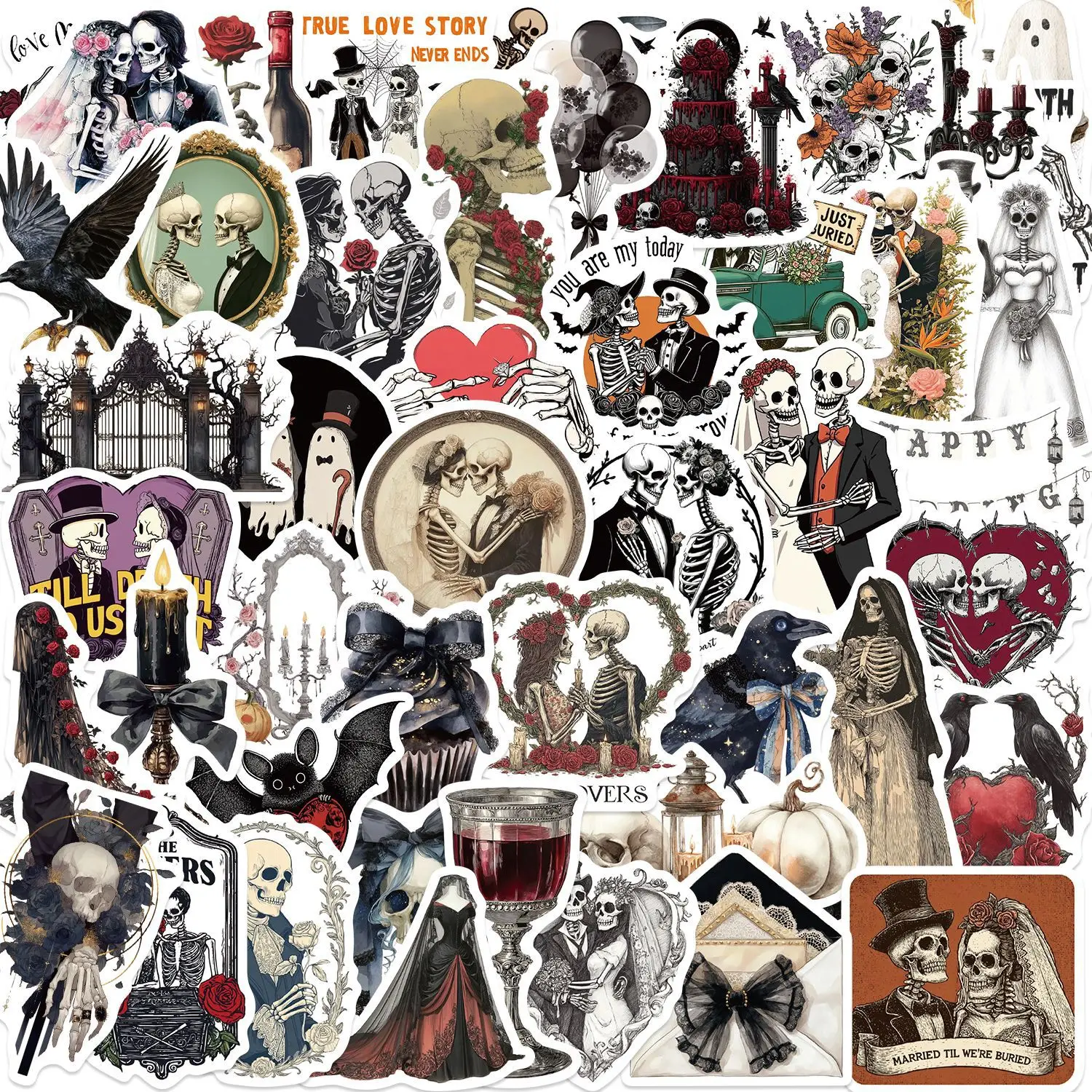 10/50PCS Wedding Skeleton Stickers Retro Gothic Element Graffiti Decoration DIY Notebook Mobile Guitar Refrigerator Toys Decals
