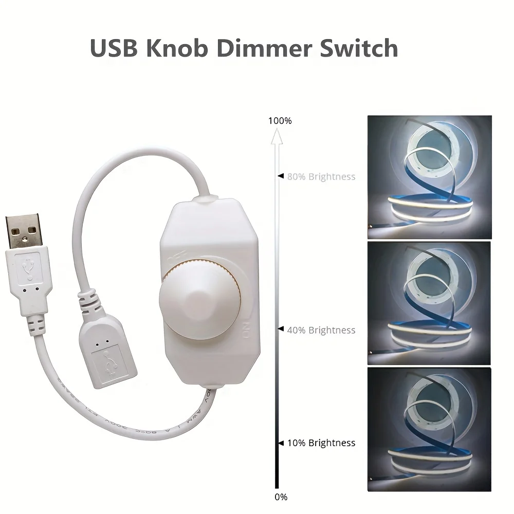 USB LED Knob Dimmer DC 5V Ribbon Brightness Adjust Switch Controller Connector USB Control For 5050 3528 2835 5Volt Strip Lights