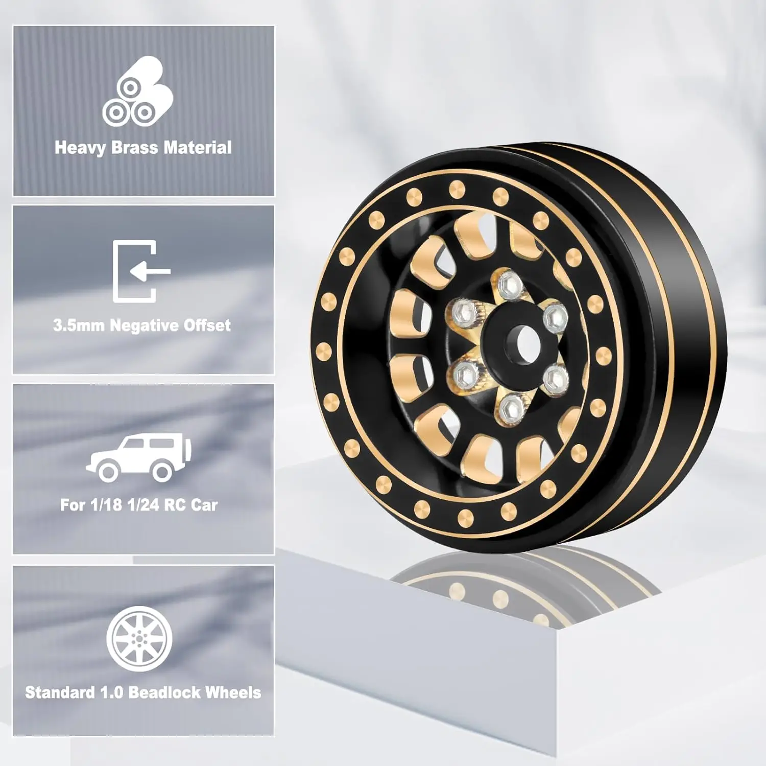 OGRC 1.1inch Brass Beadlock Wheels Negative Offset 3.5mm for 1/18 TRX4M 1/24 SCX24 Gladiator Bronco C10 JLU Deadbolt Car 42g/pc