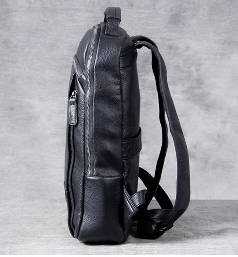 Fashion Korean style Cowhide Genuine Leather Backpack Men Bagpack Hiking Rucksack male Travel Backpack Bag Daily Black M803 image 4