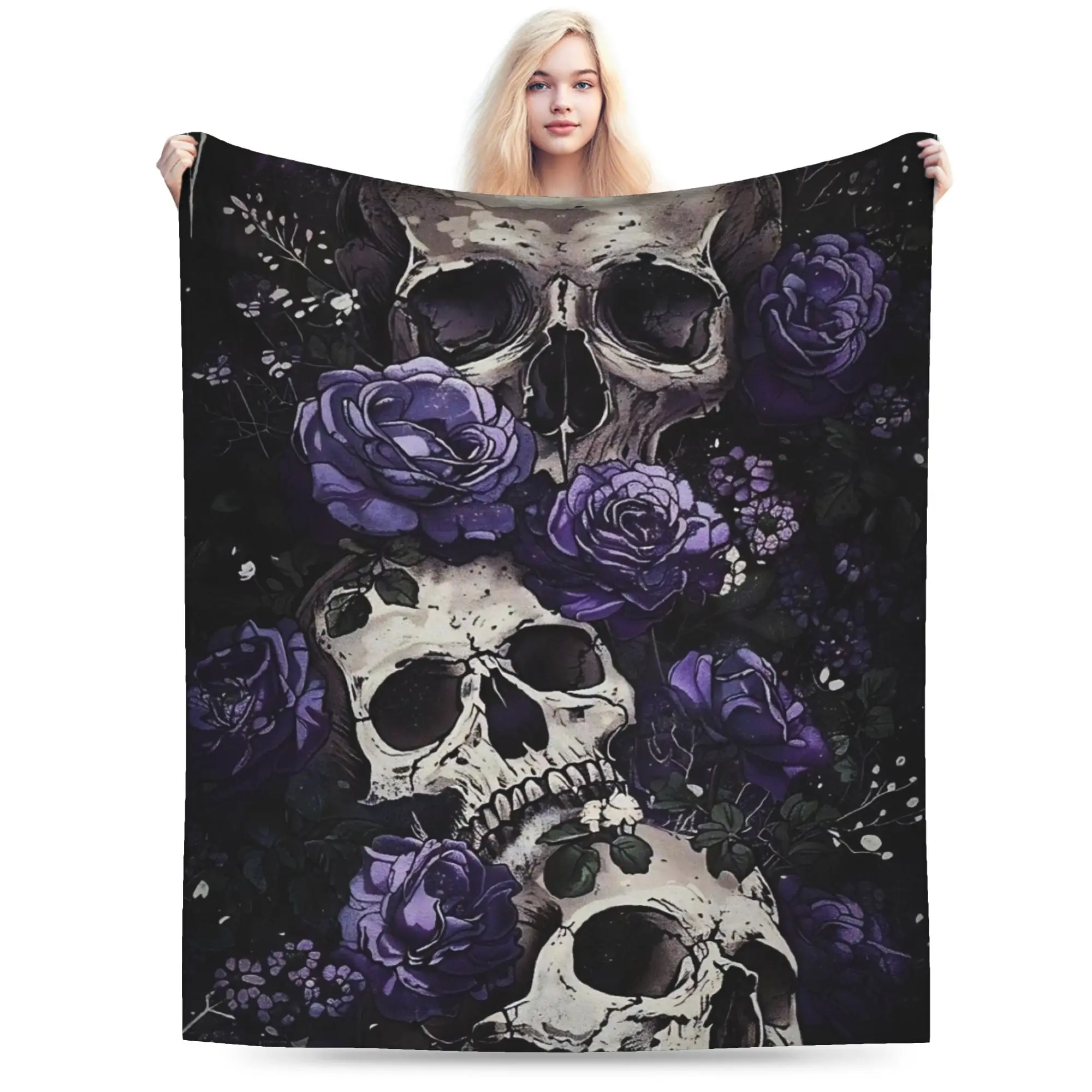 Halloween Skulls And Flowers Gothic Goth Blanket Multi-size Super Soft Cozy  Throw Blankets for Couch Sofa and Bed