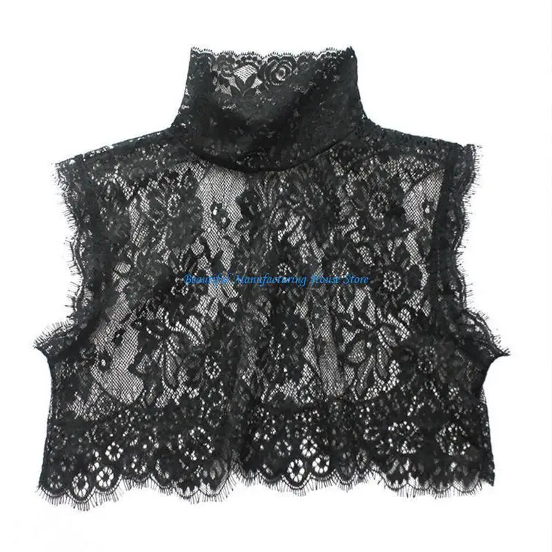 E56A 1 Pc Lady Shirt False Collar Lace Detachable False Faux Collar Cuff Choker Tie Korean Hollowed-Out Collar