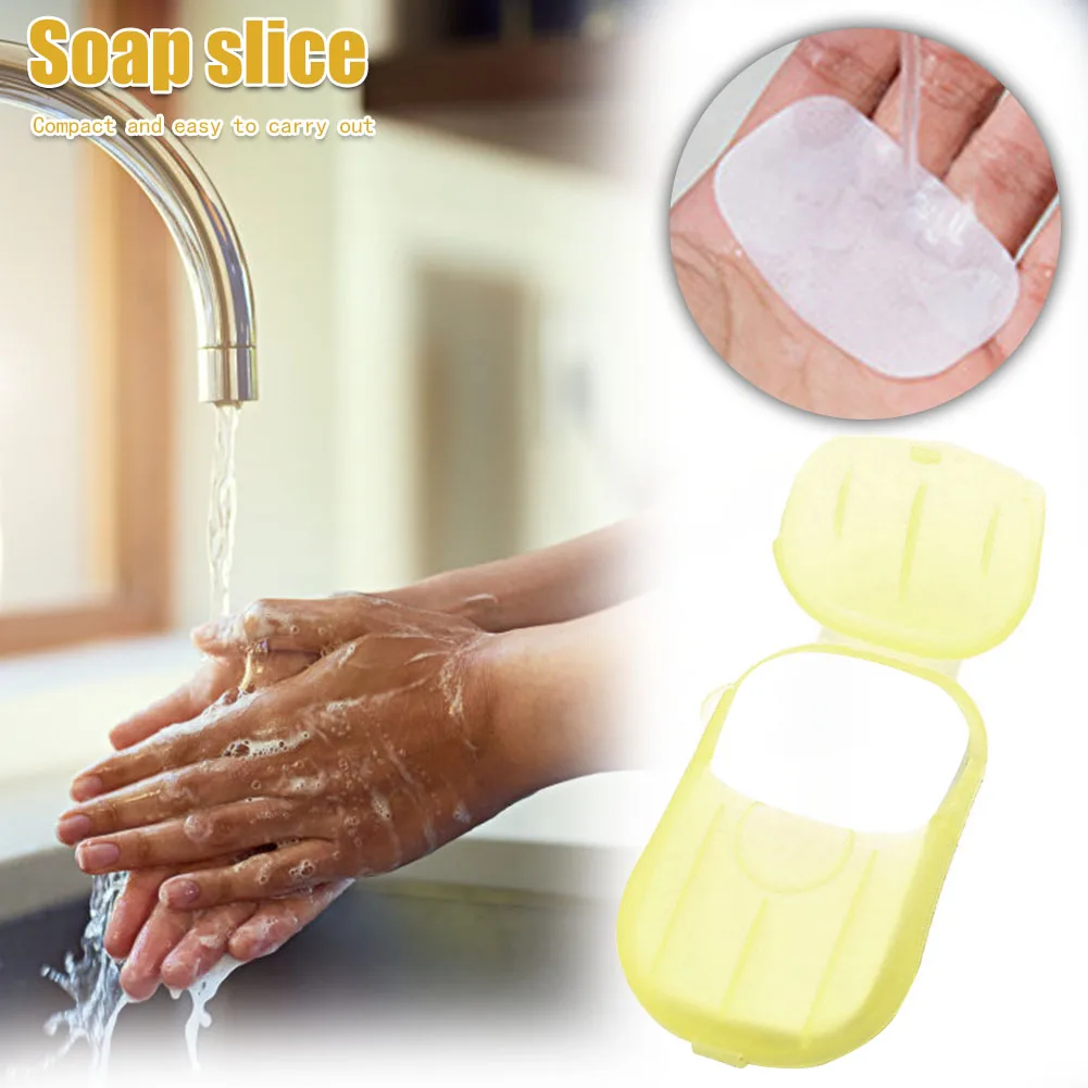 أوراق صابون ورقية للسفر للاستعمال مرة واحدة، أوراق صابون ورقية صغيرة صديقة للبشرة، شريحة صابون محمولة مع صندوق للتخييم والمشي لمسافات طويلة