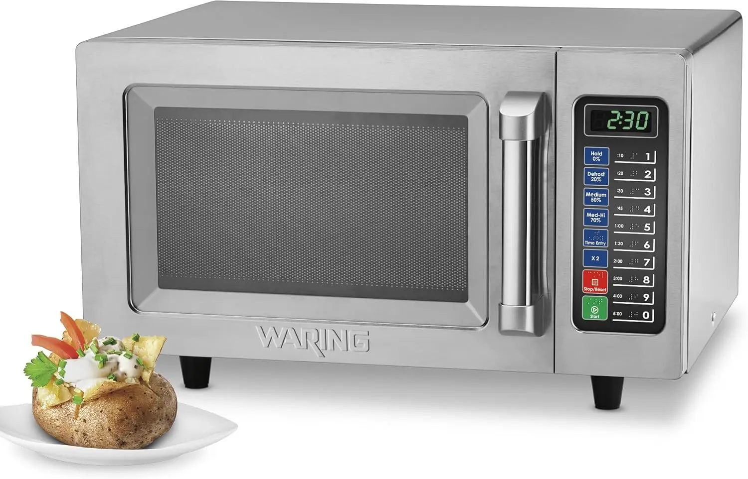 Commercial Medium Duty Microwave Oven, 0.9 Cubic Feet, 10 Programmable Memory Settings, 5 Power Levels, Stainless S