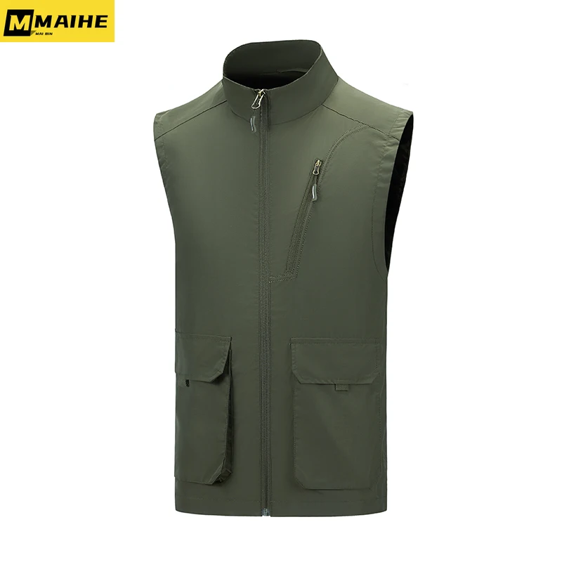 

2024 Summer Hunting Vest Loose Fashion Sleeveless Stand Collar Jacket Outdoor Casual Multi Pocket Photography Fishing Vest Men