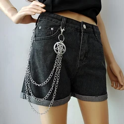 Metal Layered Chain Round Pentagram Keychains For Women Men Waist Key Chain Trouser Jeans Punk Gothic Hip-hop Pants Belt Jewelry