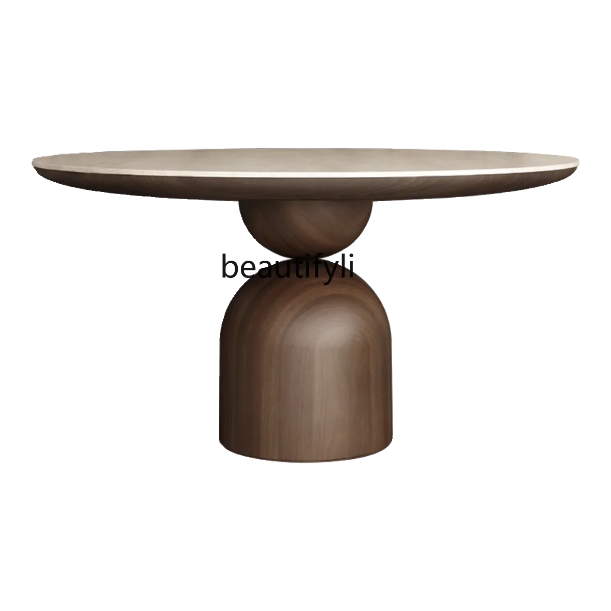 

Retro walnut round dining table rock slab household solid wood French dining table and chair combination