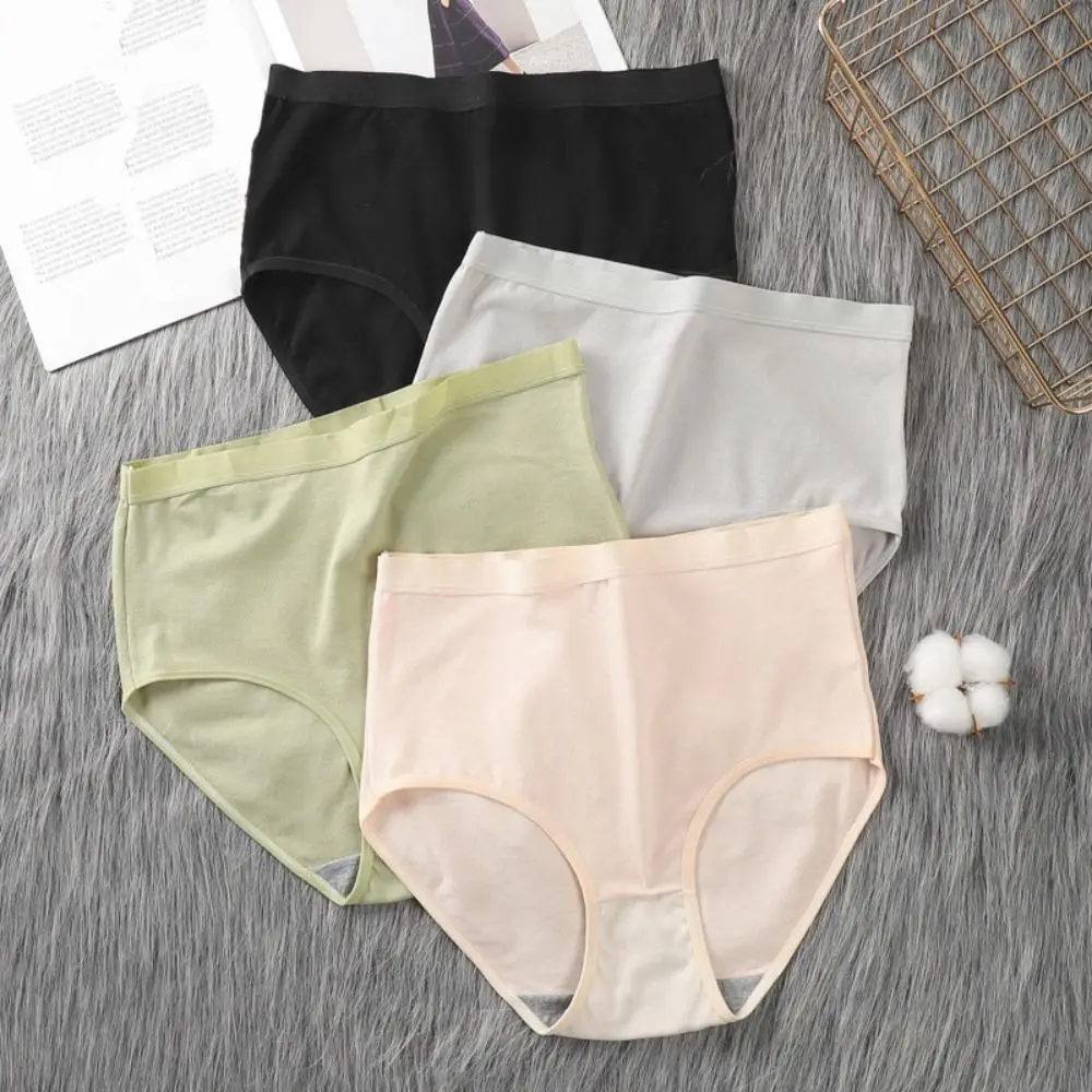 

4pcs Comfortable Solid Color High-waisted Panties Lingerie Soft Women's Underpants Underwear Cotton Crotch Seamless Brifes Girl