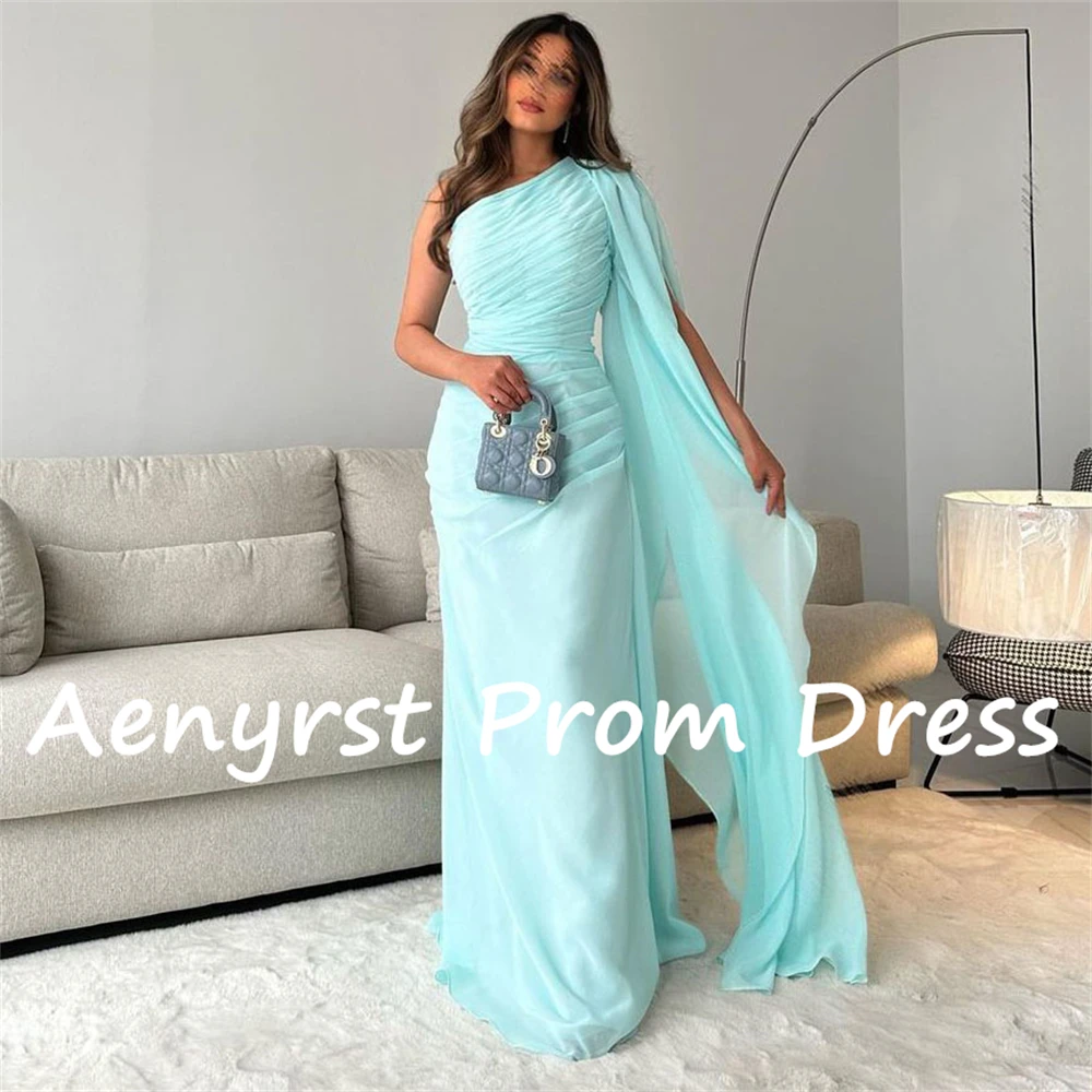 Aenyrst-vestido de fiesta plisado de un hombro, sencillo, de gasa, personalizado, recto, de noche saudita, hasta el suelo, Formal, para ocasiones