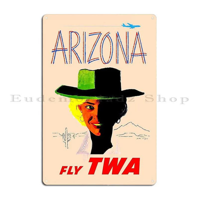 Fly To Arizona Advert Metal Sign Decoration Living Room Living Room Designs Garage Tin Sign Poster