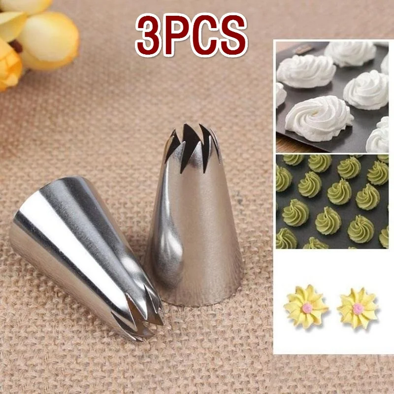 3pcs/set Crooked 8-tooth Stainless Steel Butter Biaohua Mouth One Step Rose Mouth Household Kitchen Baking Cream Shaping Tool