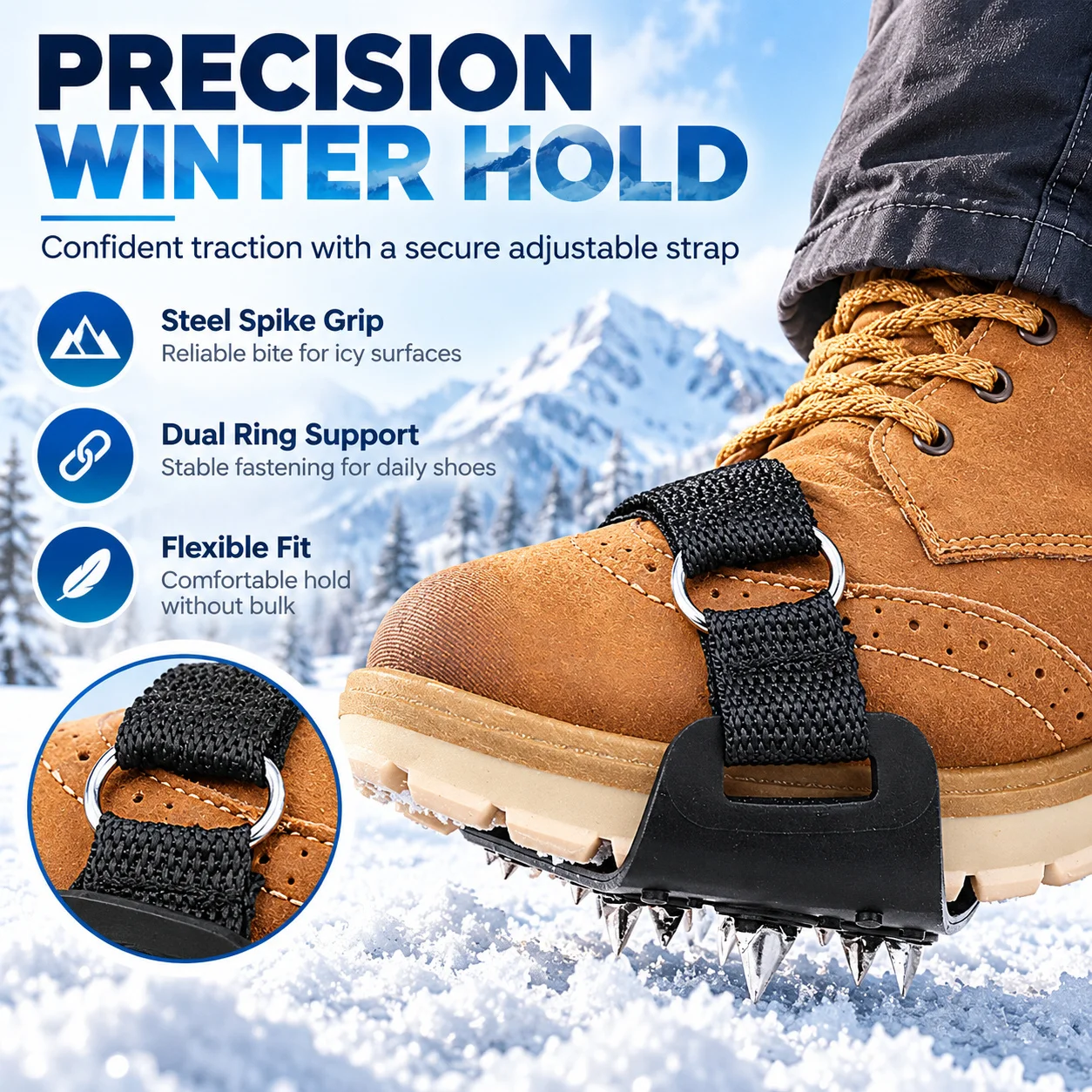 Snow Ice Traction Spikes Shoe Grippers Anti Slip Crampons Winter Outdoor Boots Covers For Hiking Walking Climbing Sports