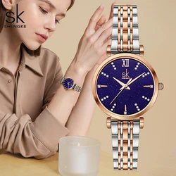 Shengke pulseira mulher relógio rosa ouro clássico relógio de pulso presente para mulher design original relógio de quartzo relógios femininos