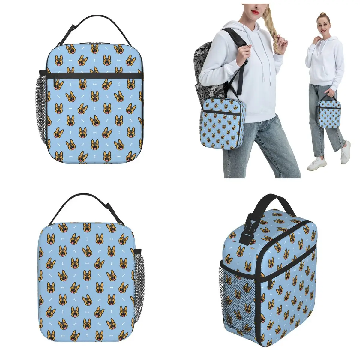 Insulated Lunch Bag Cute German Shepherd Puppy Cartoon Lunch Container Multifunction Cooler Thermal Lunch Box For Travel