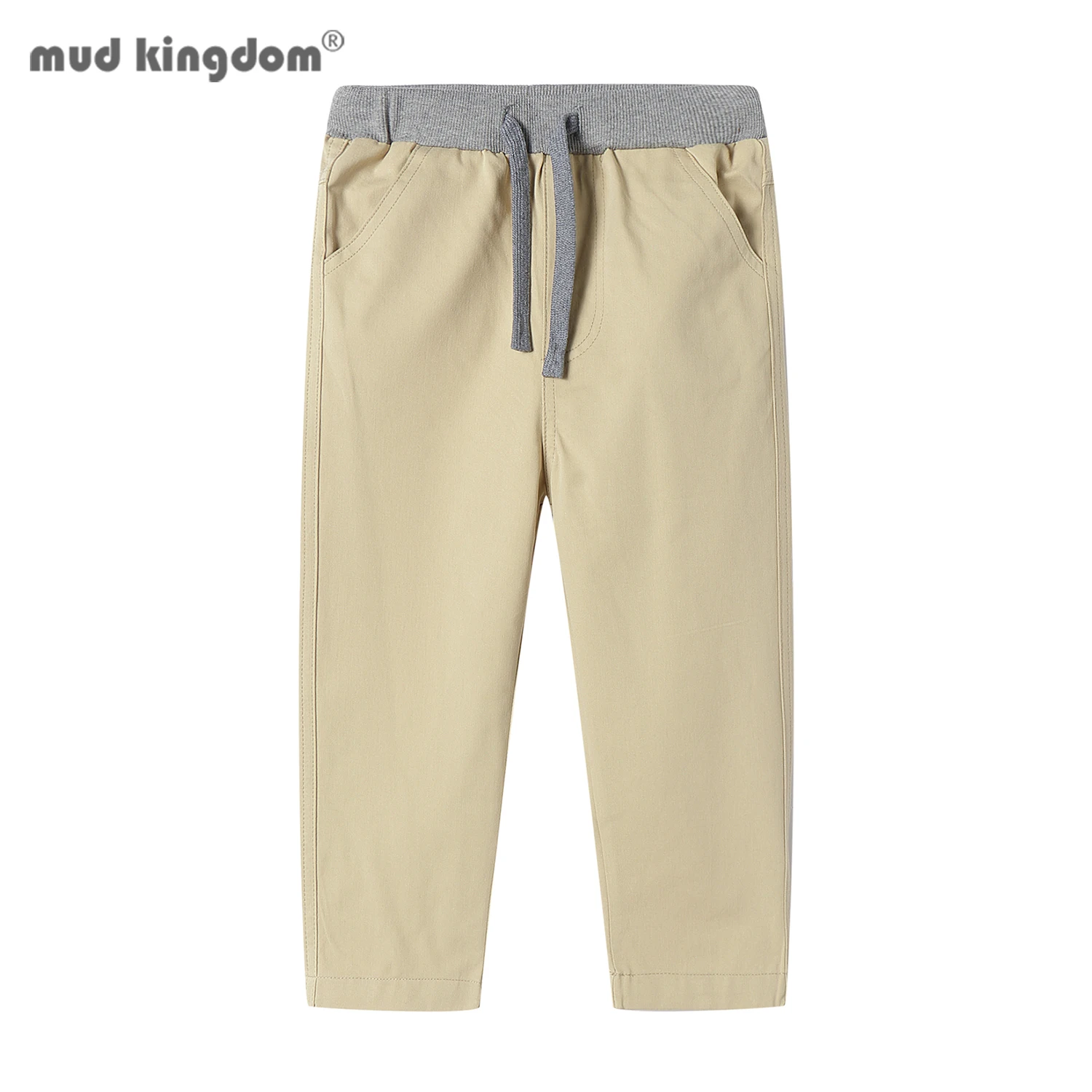 Mudkingdom Boys Pants with Pockets Casual Elastic Waist Drawstring School Uniform Pants Pull on Khaki Black Chino Kids Clothes