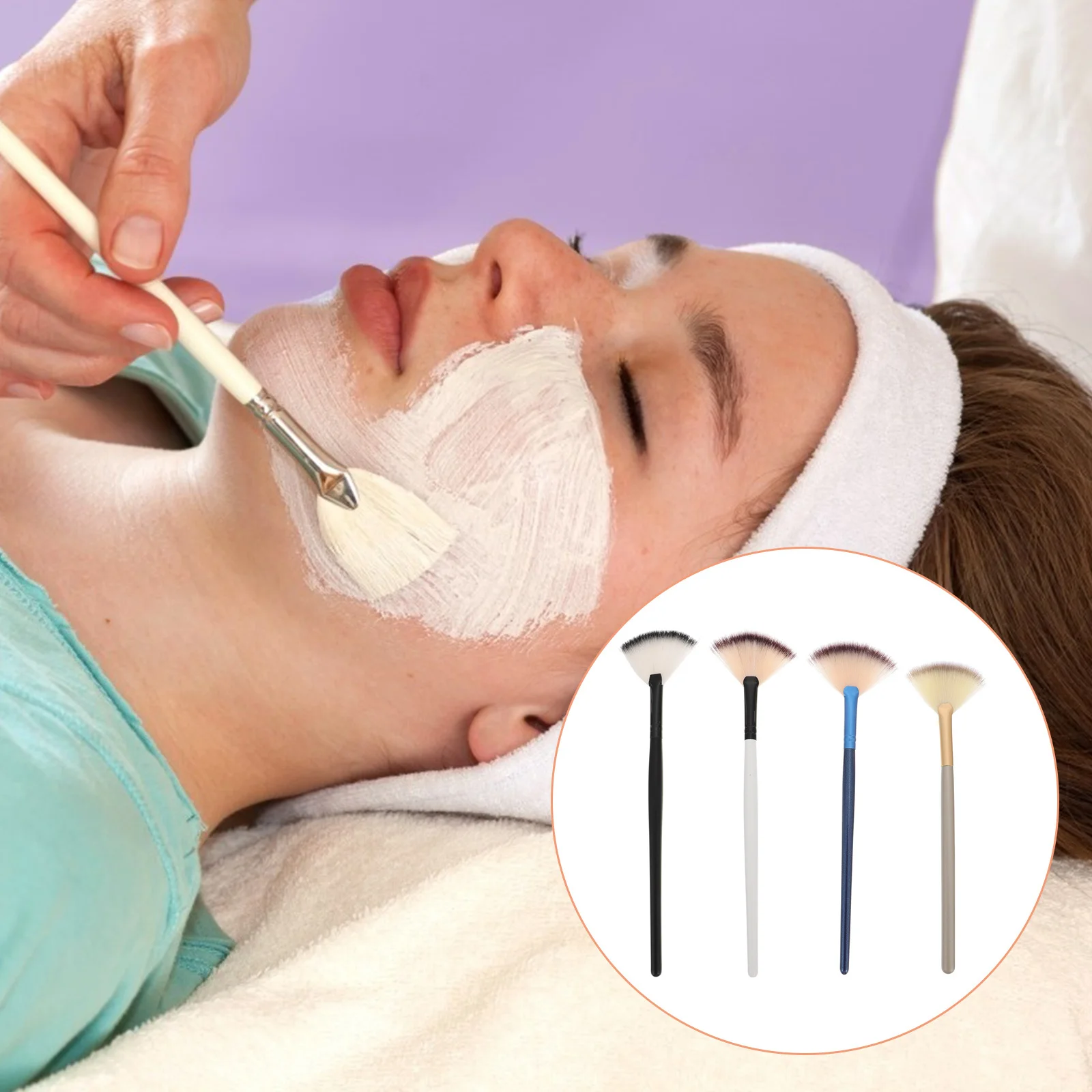 4 Uds. Brochas de maquillaje con forma de abanico, mango de madera, aplicador de mascarilla Facial, herramientas de belleza, amigables con la piel para resaltador y colorete