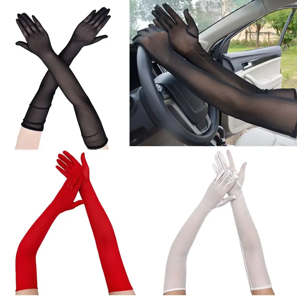 Women Female Party Dress Long Finger Anti-UV Arm Sleeve Mesh Gloves Elasticity Mittens Sunscreen Mittens Ultra-Thin Gloves