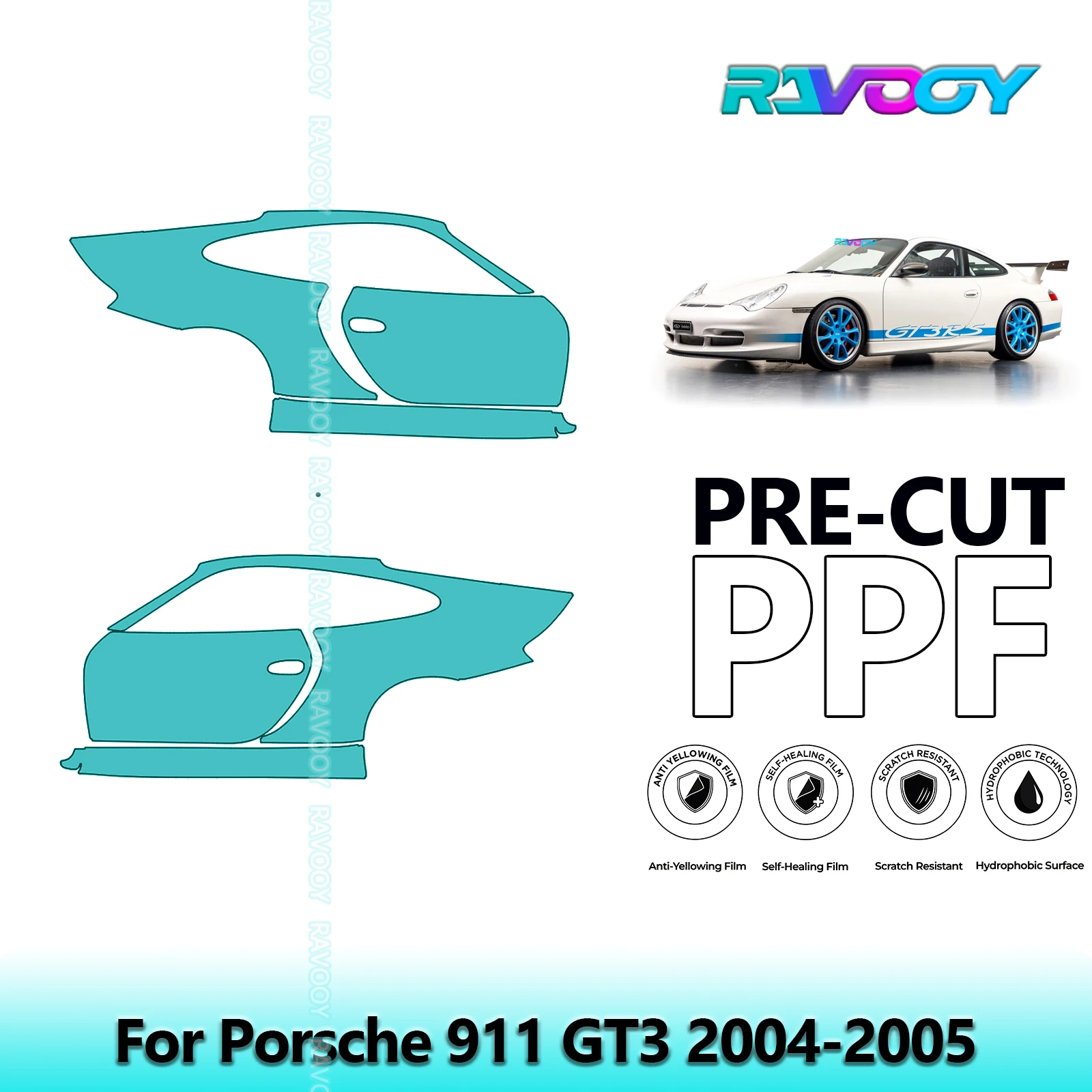

For Porsche 911 GT3 2004-2005 8.5mil Clear Matte Pre-Cut PPF Door & A/B Pillar Kit TPU Paint Protection Film Set