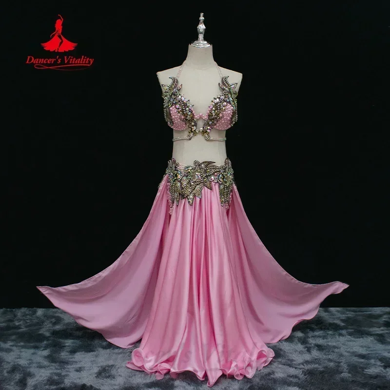 BellyDance Suit for Women Customized Luxury Full Diamond Bra+high-end Satin Long Skirt 2pcs Oriental Dance Performance Costumes