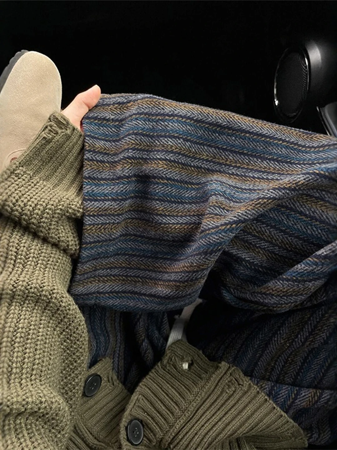 

Широкие брюки с высокой талией, женские повседневные полосатые зимние модные брюки большого размера в Корейском стиле, универсальные утягивающие брюки свободного покроя