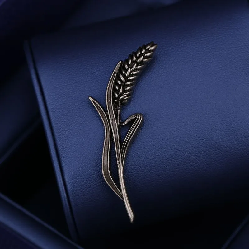 Fashion luxury design sense metal three-dimensional wheat ear brooch men's brooch pin fixed neckline leaf collar jewelry