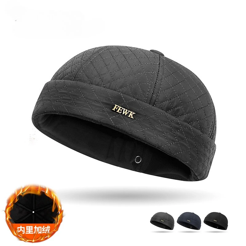 Autumn and winter FEWK quilted and embroidered diamond pattern melon skin Tang hat men's outdoor fleece landlord hat