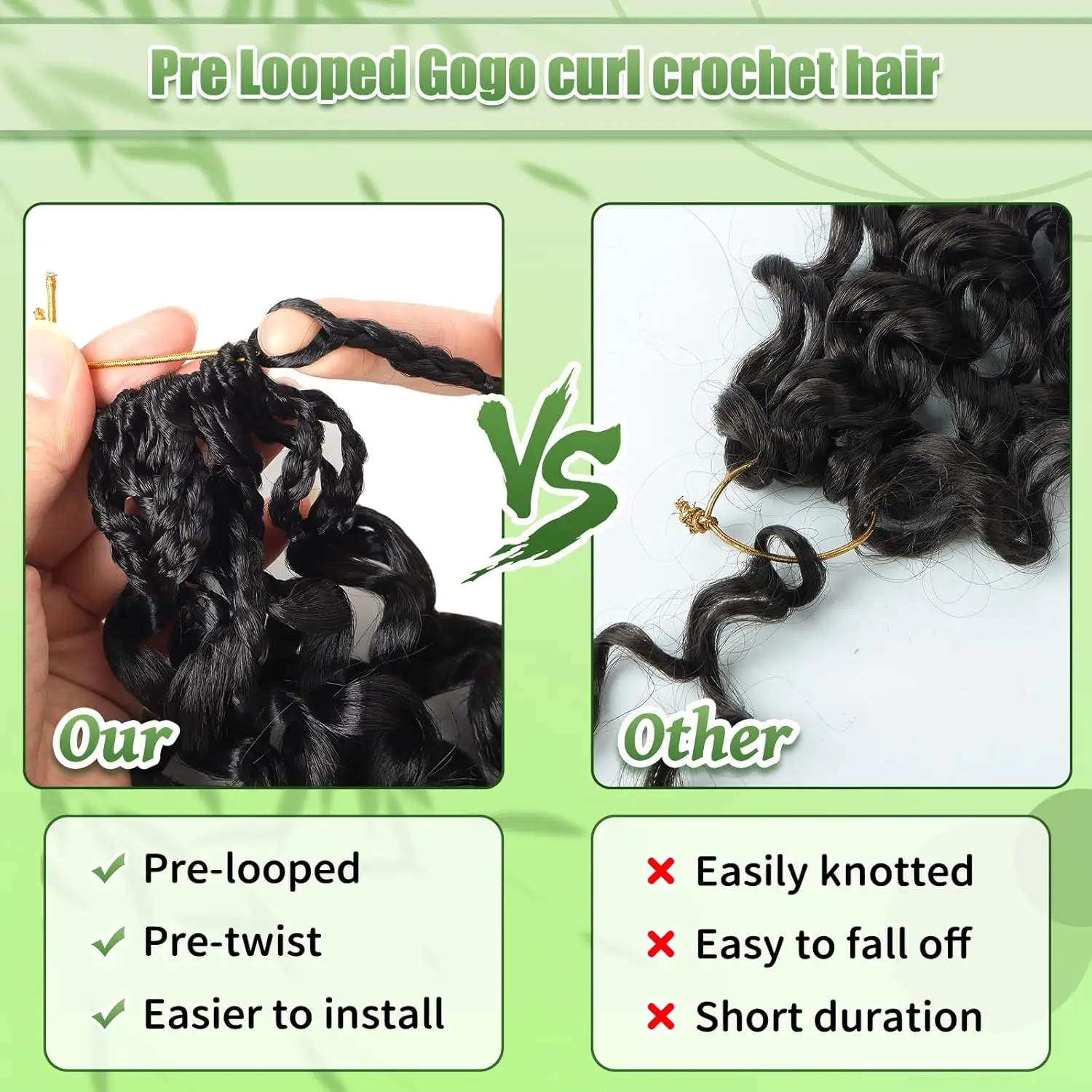 프리 루프 고고 컬 크로셰 헤어 1/6팩 합성 프리 트위스트 짧은 곱슬 크로셰 헤어 (흑인 여성용 오션 웨이브)