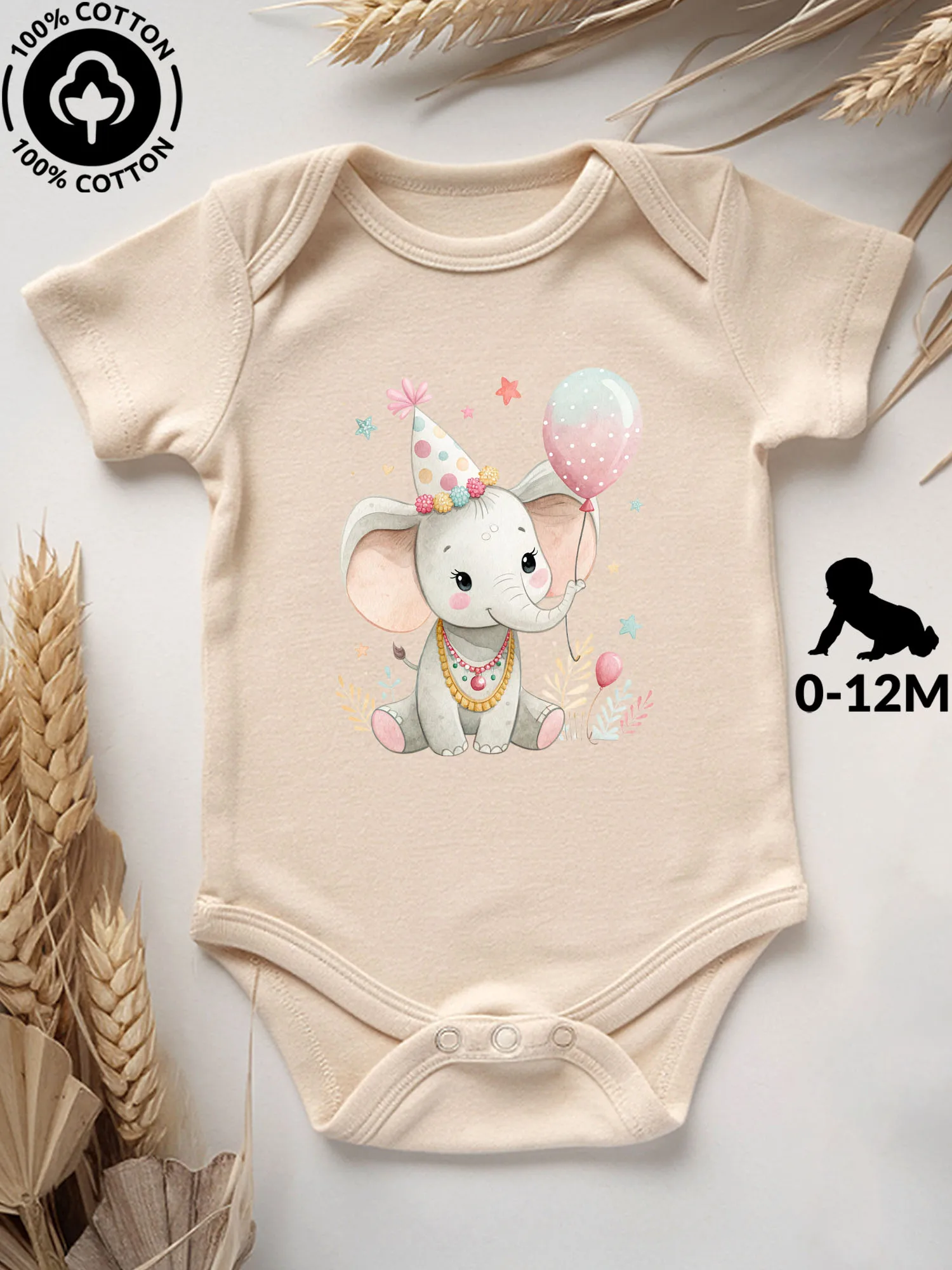 

Детский комбинезон-боди унисекс «Сладкий слоник» на день рождения, 100% хлопок, мягкий, всесезонный, бежевый, для ползания, 190 г/м²