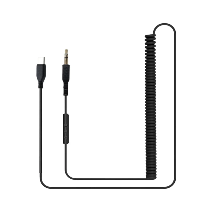 K43B Coiled Headphone Cable USB C to 3.5mm Cord with Controls for Classes Call
