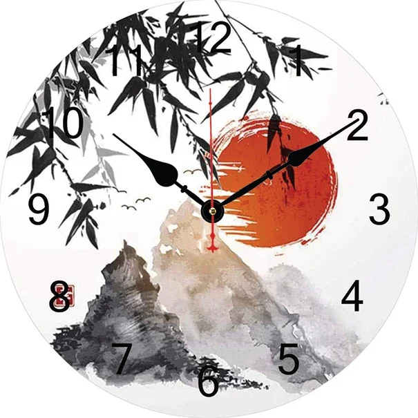 Ink Painting Chinese Style Wall Clock Modern Living Room Bedroom Office Decoration Kitchen Clock Art Wall Watch Home Decor