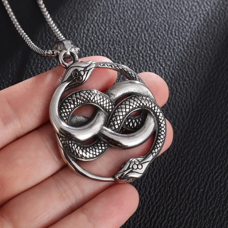 Vintage Celtic Knot Double Ouroboros Pendant Fashion Personality Animal Snake Necklace Men's Punk Party Jewelry