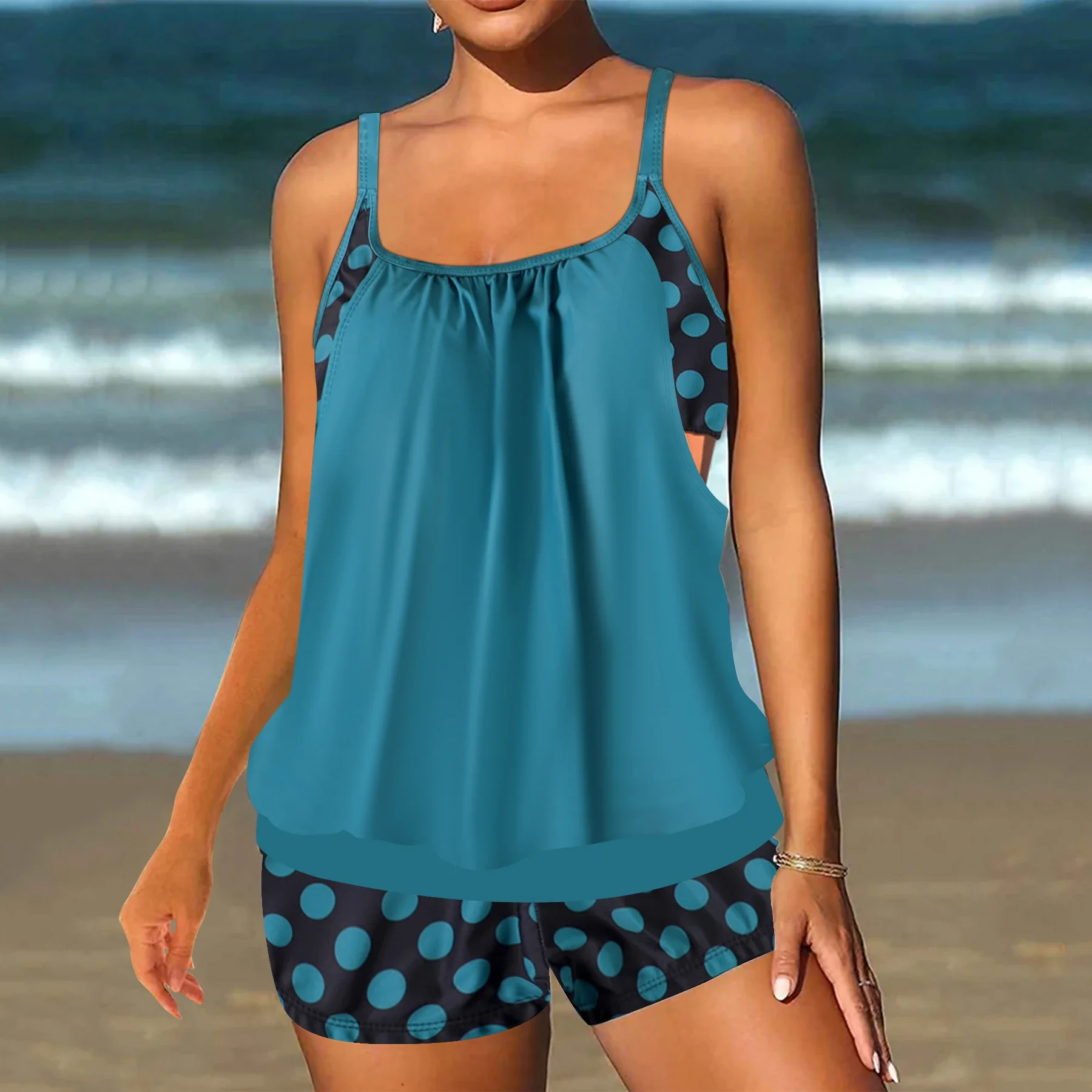 Set tankini con scollo a V con stampa floreale, costume da bagno bikini sexy estivo in due pezzi, costumi da bagno e abbigliamento da donna, costumi da bagno alla moda