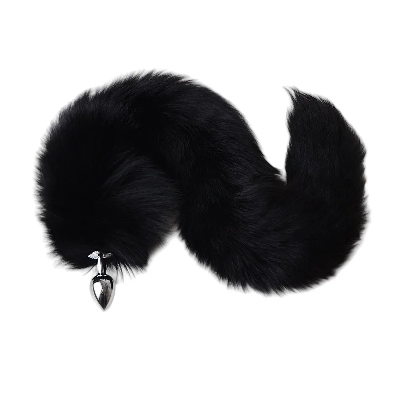 30-100cm Plush Real Black Fox Tail Metal Prostate Massager Anal Butt Plug for Couple Bdsm Anus Expandable Erotic Sex Toy Kits