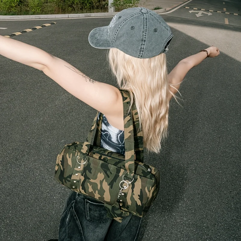 

Камуфляжная сумка большой вместимости Y2K, застежка-молния, женский холщовый рюкзак с леопардовым принтом, ветровые сумки для колледжа
