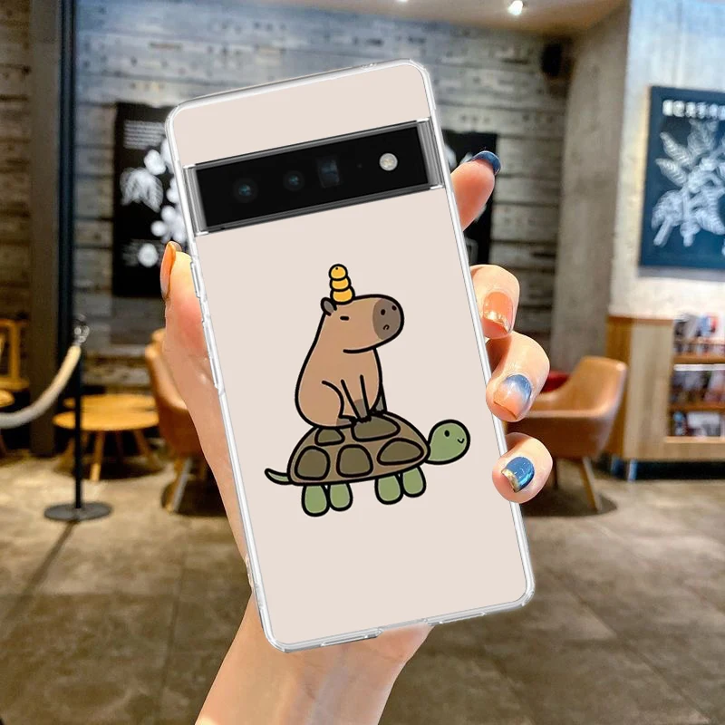 Cute Capybara Phone Case For Google Pixel 9 8 7 6 Pro XL 8A 7A 6A 5 4 5A 4A 3A XL 5G soft Silicone Clear TPU Cover