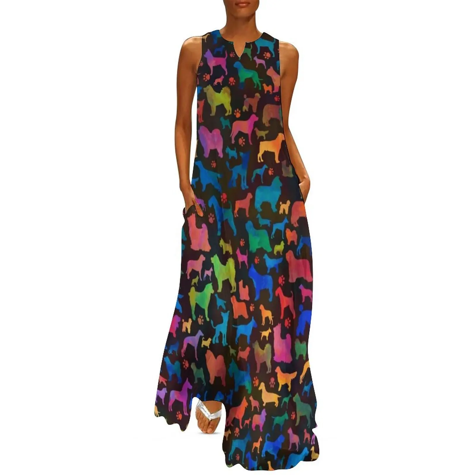 

Fun Colorful Dog breeds Silhouettes Pattern Long Dress luxury woman party dress Bride dresses